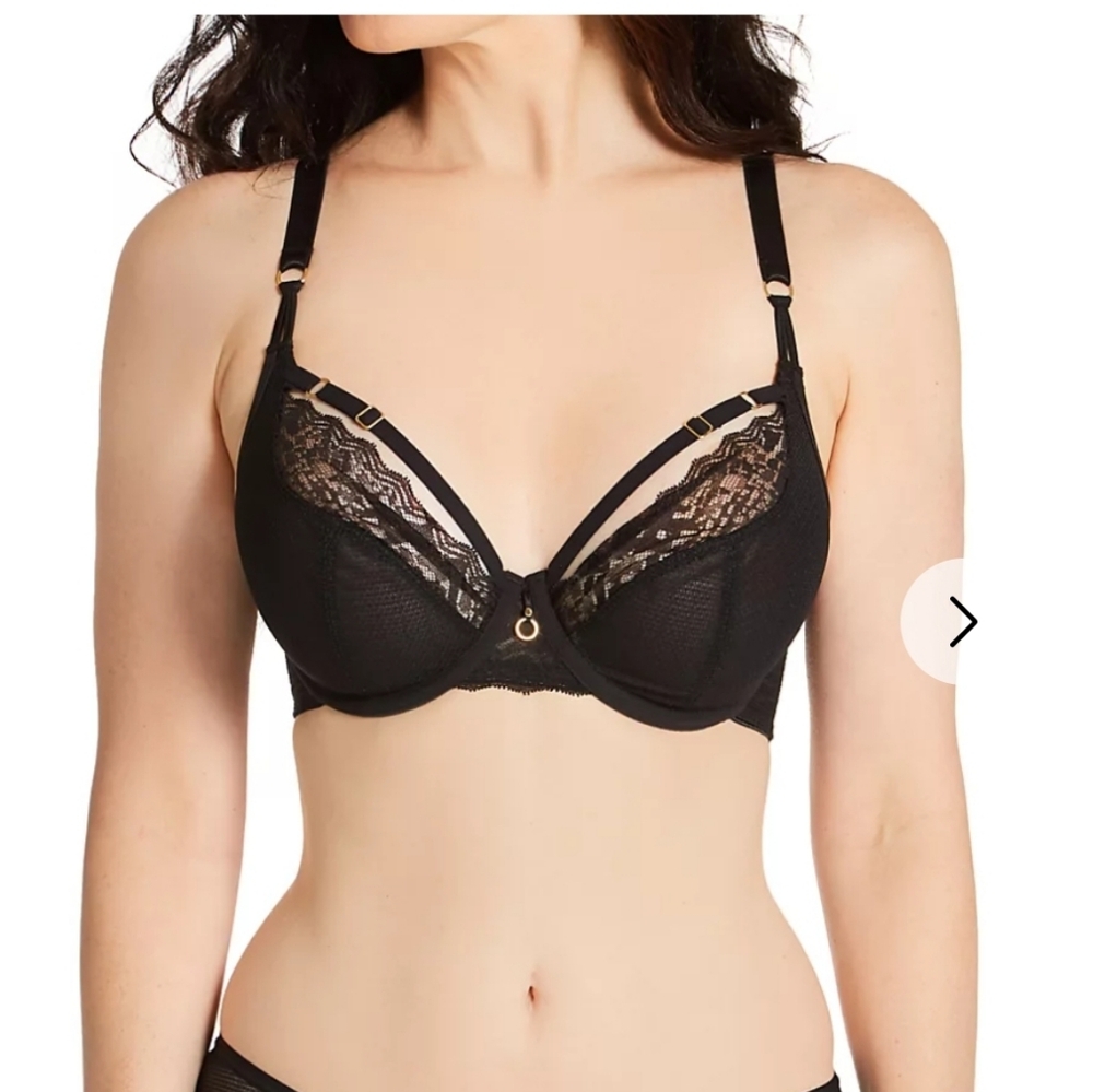 Freya Women's Black Lace Strappy Underwire Bra 34DD Goth Whimsigoth Grunge Fairy